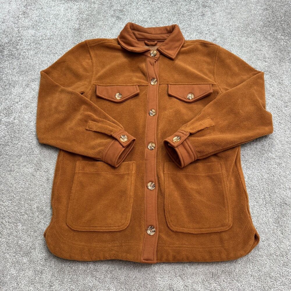 BlankNYC Fleece Button Down Shirt Shacket Mens Medium Brown Pockets Classic